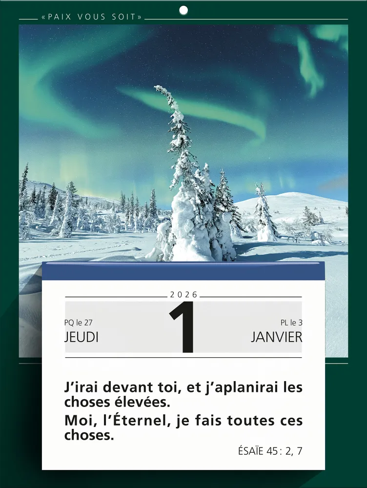 Calendrier Paix vous soit - Gros caractères - 1 verset