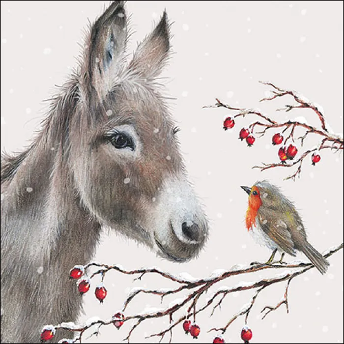 Serviette grande Donkey and Robin (Ane et Rouge-gorge)
