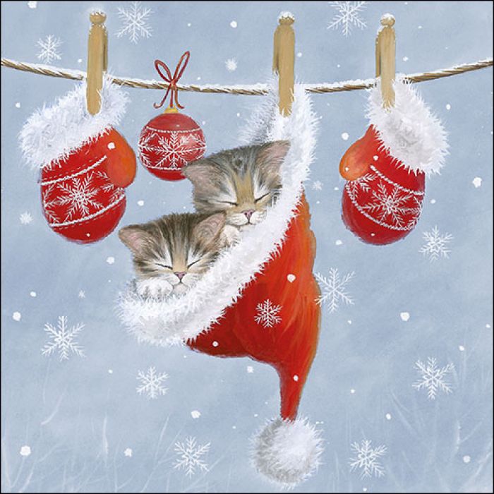 Serviette grande Just Sleepy - deux chatons Noel