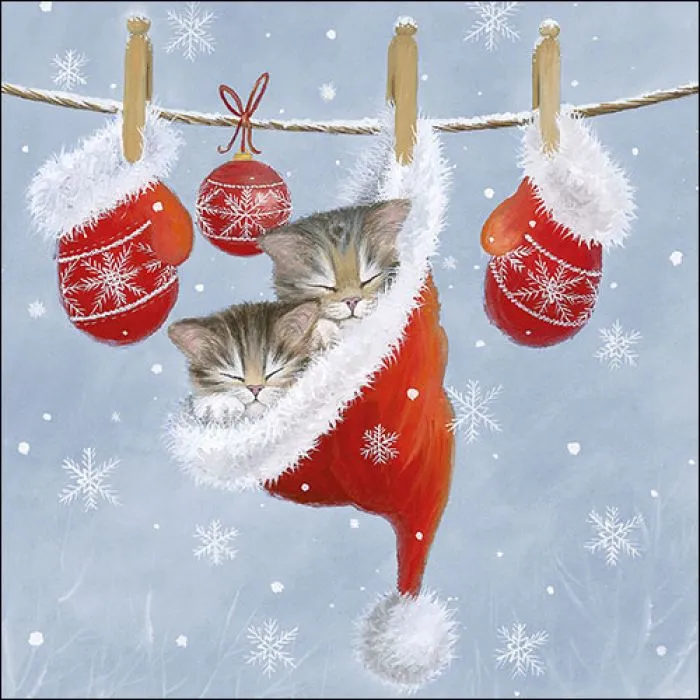 Serviette grande Just Sleepy - deux chatons Noel