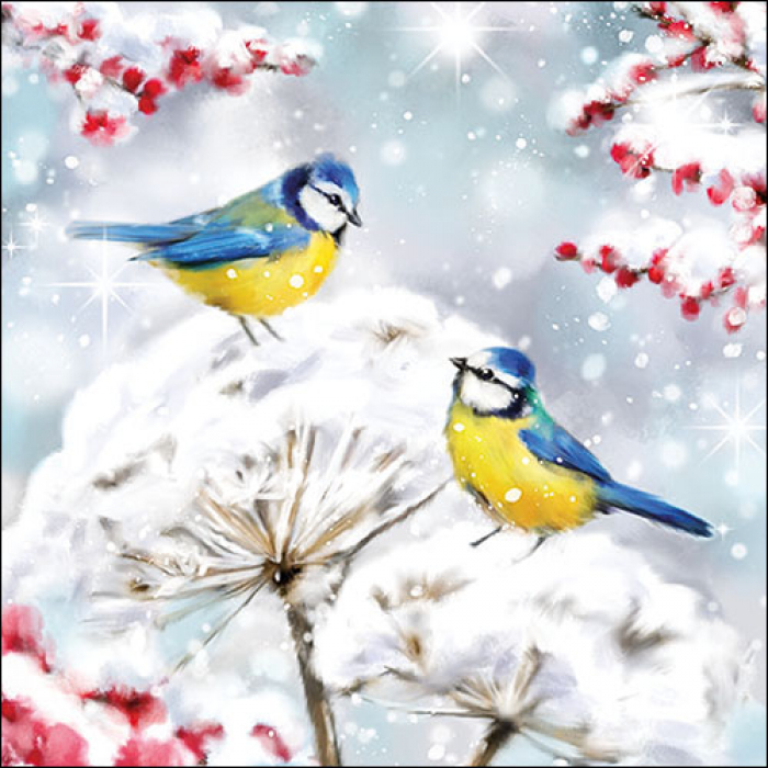 Serviette grande Oiseaux dans la neige (Birds in the snow)