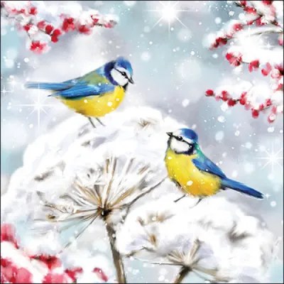 Serviette grande Oiseaux dans la neige (Birds in the snow)