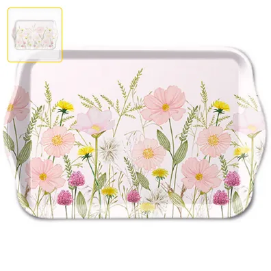 Plateau petit Fleurs pastel rose  (Tray melamine pastel Flowers pink)