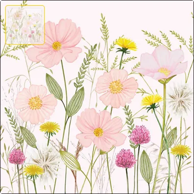 Serviette grande  Fleurs pastel rose (Pastel flowers pink)