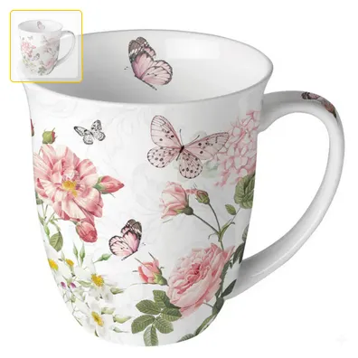 Mug 0.4 L - Amelia white papillons et fleurs