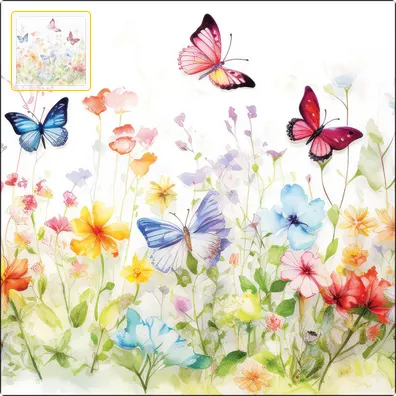 Serviette grande Papillons dans les champs, blanc (Butterflies in field, white)