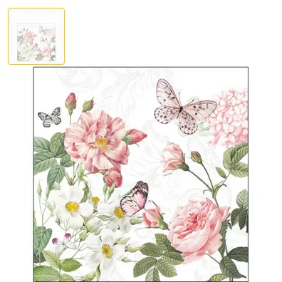 Serviette petite  Amelia white, papillons et fleurs