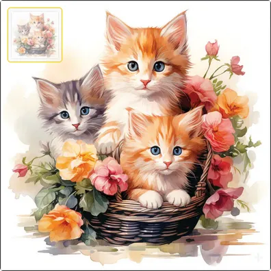 Serviette grande  Chatons dans le panier (Kittens in basket)