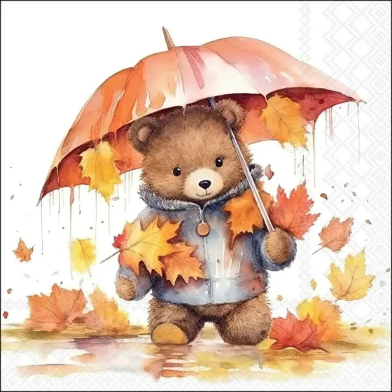 Serviette grande Ourson sous un parapluie
