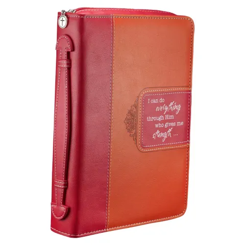 Fourre de Bible "I can do everthing" similicuir orange avec poignée (M)