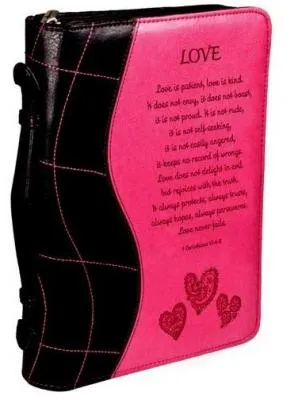 Fourre de Bible similicuire rose 1 Cor 13:4-8