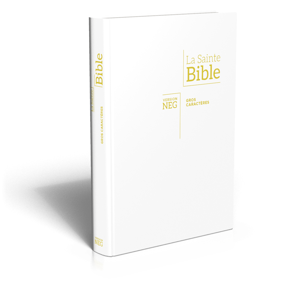 BIBLE NEG GROS CARACTERES COUVERTURE SOUPLE BLANCHE TRANCHE OR
