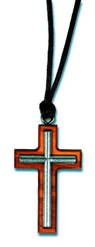 Croix en bois intérieur métal avec fil en cuire