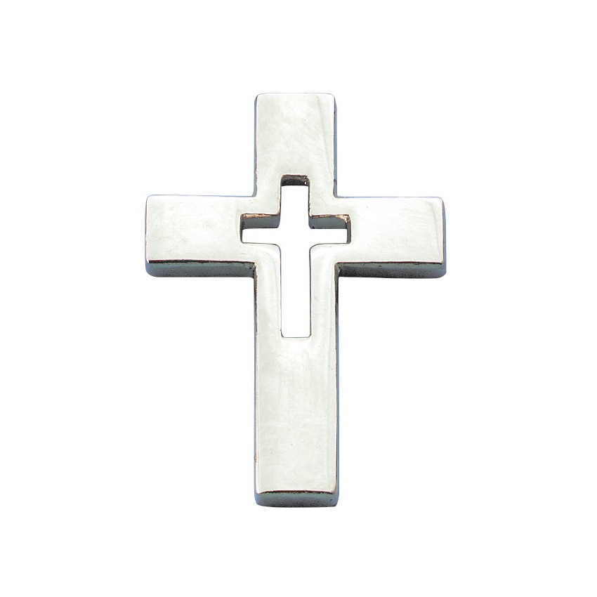 Pin's argenté Croix évidée - 1.5 x 2 cm