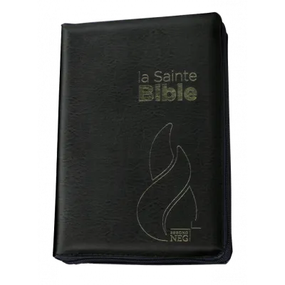 Bible NEG compact fibrocuir noir tranche or onglets ferm. éclair