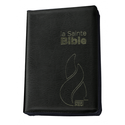 Bible NEG compact fibrocuir noir tranche or onglets ferm. éclair