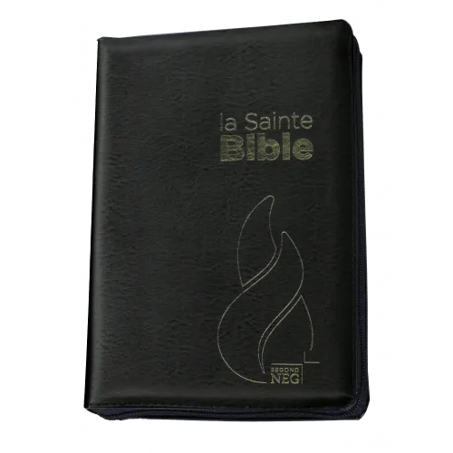 Bible NEG compact fibrocuir noir tranche or onglets ferm. éclair